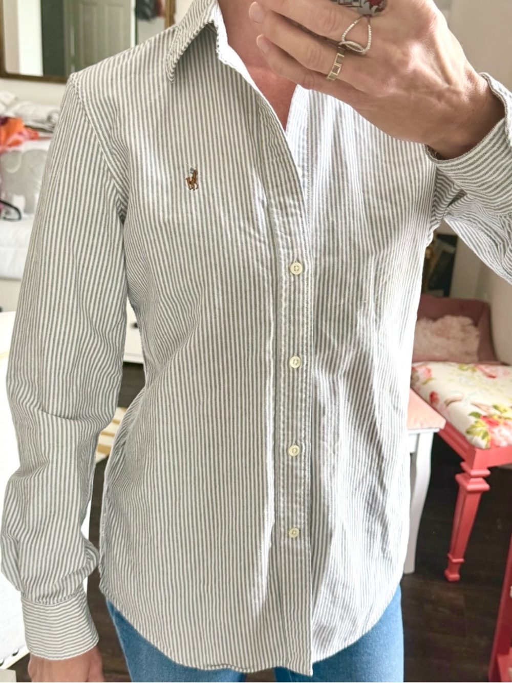 Ralph Lauren Light Blue & White Striped Cotton Button-Down Shirt - Picture 4 of 10
